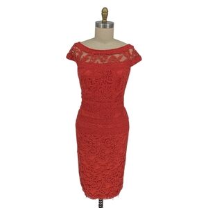 01410 Tadashi Shoji Lace Sheath Dress Red size 12 wedding party cocktail preppy